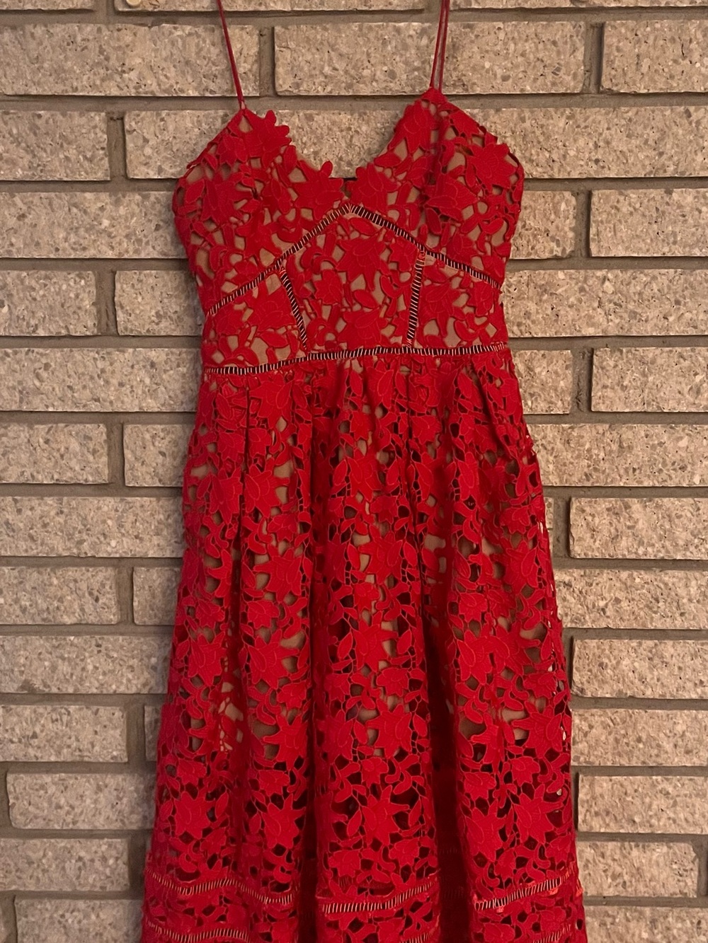 Self-Portrait Azaelea Red Floral Guipure Lace Midi Dress US 6 UK 10